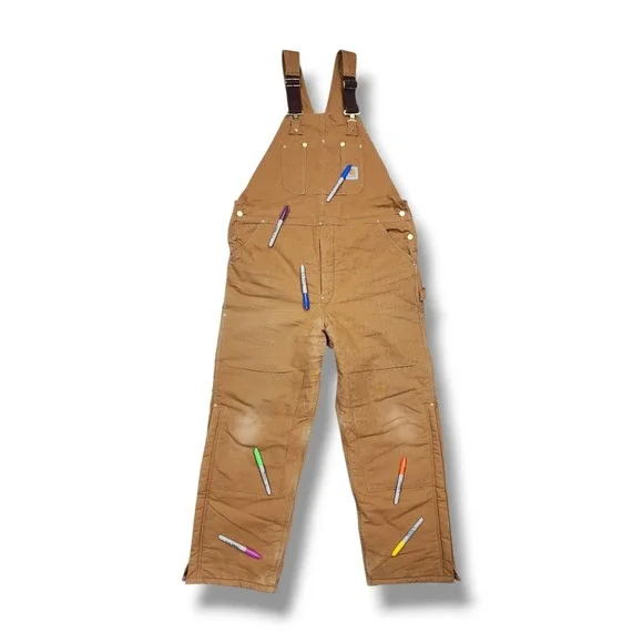 Carhartt Brown R03 BIB Overalls Men's 40 X 32 Insulated Quilted